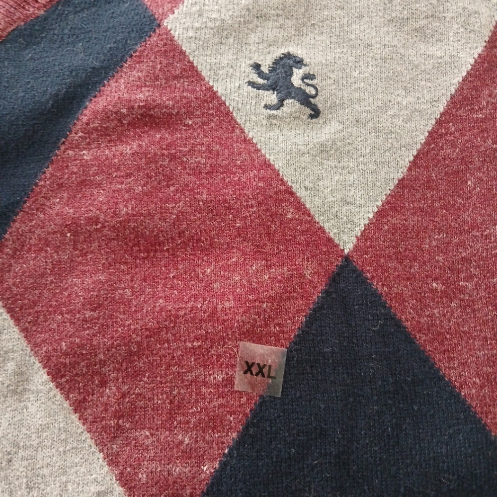 NWT MEN'S EXPRESS PULLOVER SWEATER XXL WINE, BLUE AND GREY - Picture 2 of 4